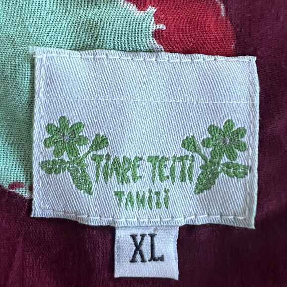 Tiare Teti Tahiti Dress Women XL Burgundy Mint Tunic Floral Rayon Hawaiian Aloha - Picture 8 of 11
